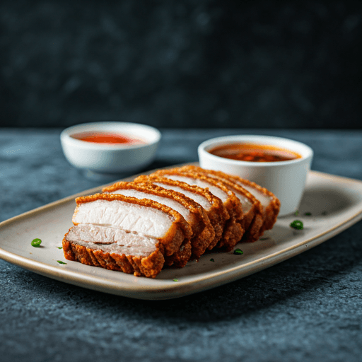 Perfectly fried pork belly with incredibly crispy skin and tender meat